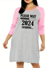Casual Nightdress Women's Plus Letter Graphic Raglan Sleeve