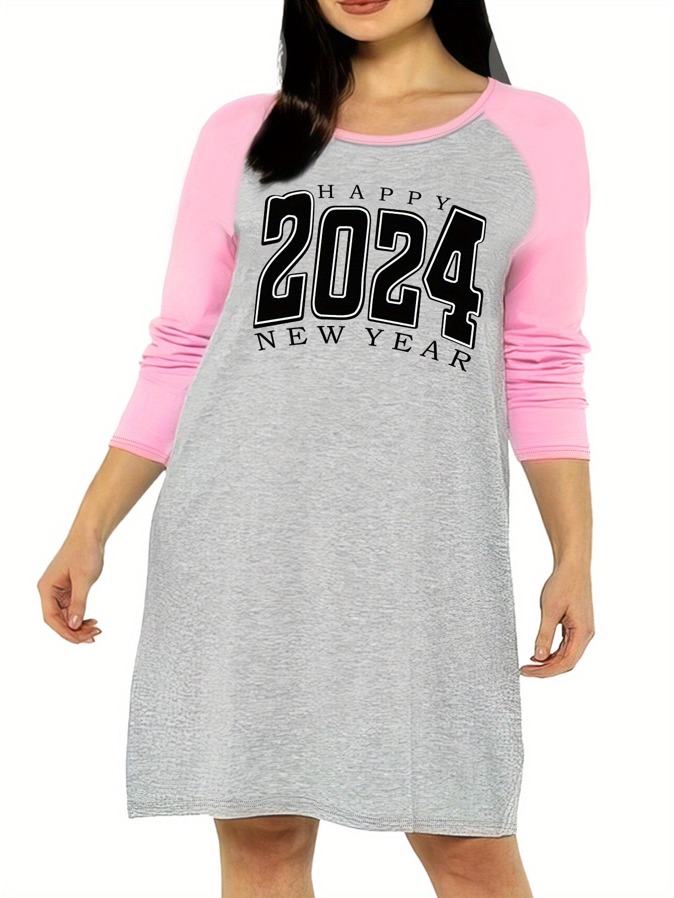 Letter Graphic Raglan Nightdress Long Sleeve