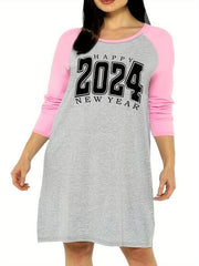 Letter Graphic Raglan Nightdress Long Sleeve