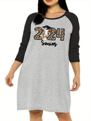 Nightdress Cow & Leopard Print Raglan Sleeve Sleep Dress