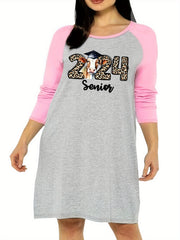 Nightdress Cow & Leopard Print Raglan Sleeve Sleep Dress