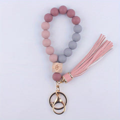 Silicone Beaded Keychain Bracelet For Women with Tassel Purse Bag Charm
