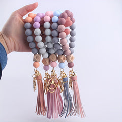 Silicone Beaded Keychain Bracelet For Women with Tassel Purse Bag Charm