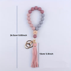 Silicone Beaded Keychain Bracelet For Women with Tassel Purse Bag Charm