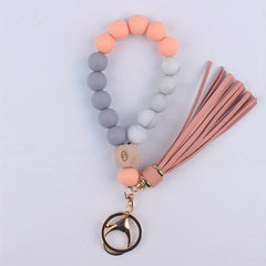 Silicone Beaded Keychain Bracelet For Women with Tassel Purse Bag Charm