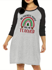 Casual Nightdress Women's Plus Rainbow & Letter Print Raglan Sleeve
