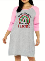 Casual Nightdress Women's Plus Rainbow & Letter Print Raglan Sleeve