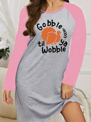 Funny Turkey & Letter Graphic Raglan Long Sleeve Plus Size Nightdress