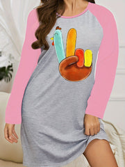 Nightdress Women's Turkey Print Round Neck Stretch Sleep Dress
