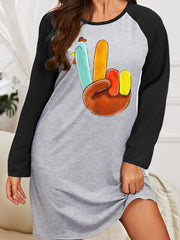 Nightdress Women's Turkey Print Round Neck Stretch Sleep Dress