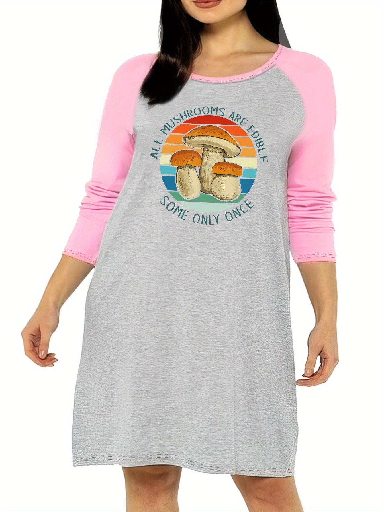 Mushroom & Sunset Print Raglan Sleeve Nightdress