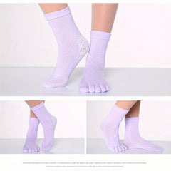 Rainbow Non-slip Yoga Socks, 5-Toe Split Knitted Crew Socks