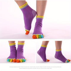 Rainbow Non-slip Yoga Socks, 5-Toe Split Knitted Crew Socks