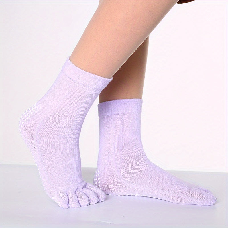 Rainbow Non-slip Yoga Socks, 5-Toe Split Knitted Crew Socks