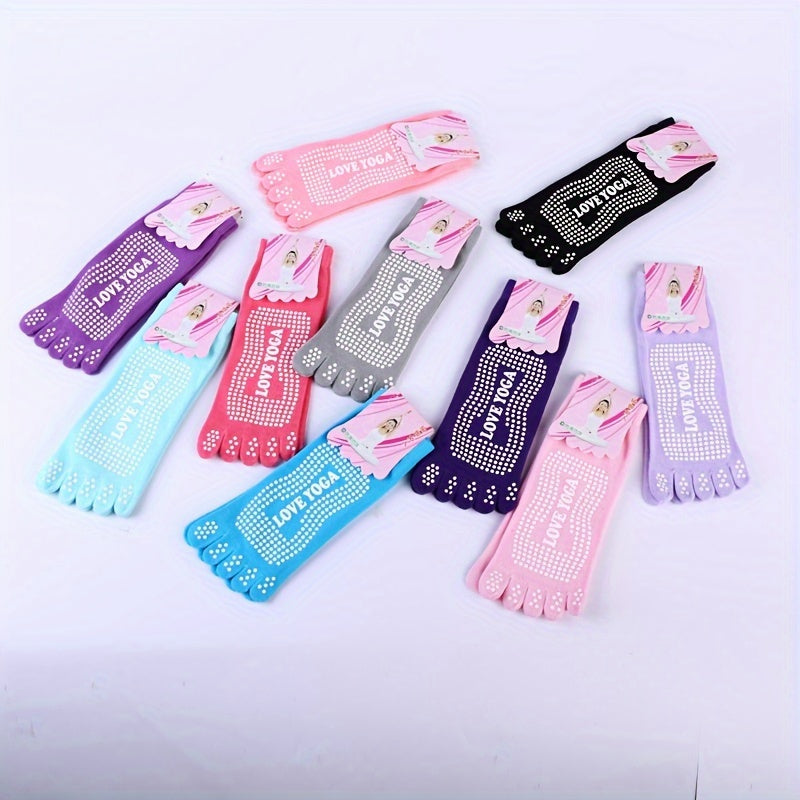 Rainbow Non-slip Yoga Socks, 5-Toe Split Knitted Crew Socks
