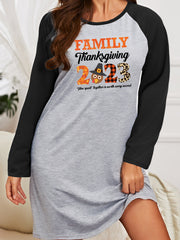 Casual Nightdress Women's Plus Turkey Letter Print Raglan