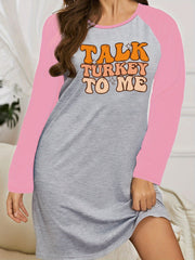 Nightdress Women's Plus Letter Print Raglan Sleeve Round Neck