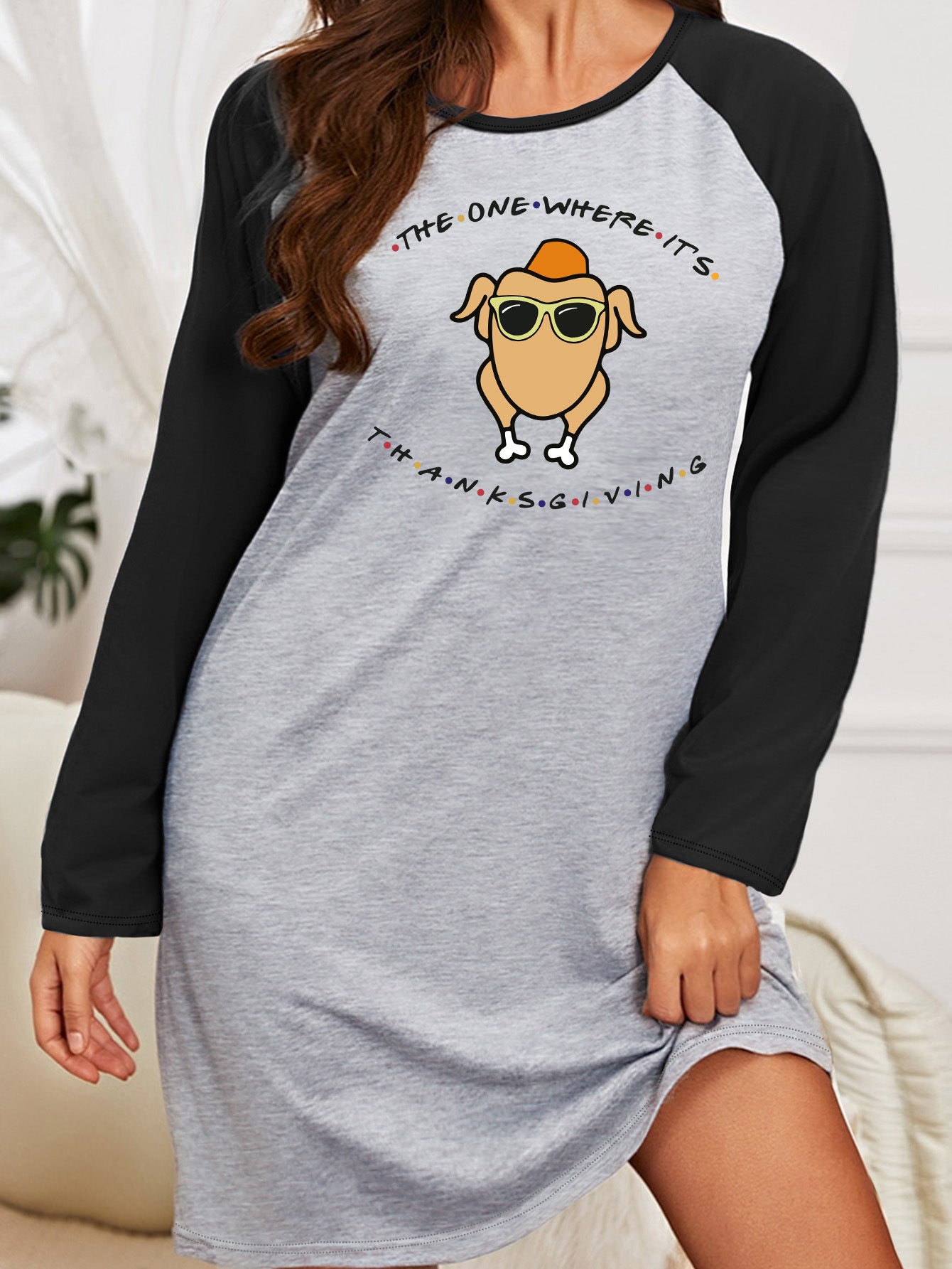 Casual Nightdress Women's Plus Letter Graphic Raglan Sleeve