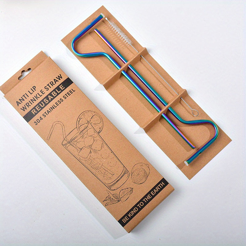 Colorful Reusable Stainless Steel Straws w/ Brush for Camping