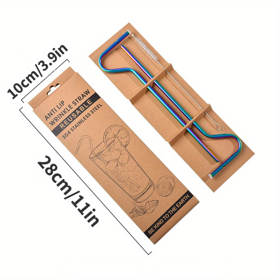 Colorful Reusable Stainless Steel Straws w/ Brush for Camping