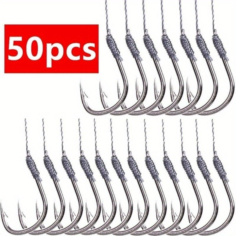 5 Packs 50pcs Tied Hooks 4 strand Braided Line Sub line High Carbon Steel Hooks