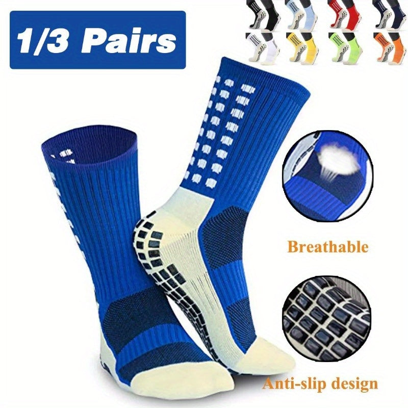 Men's Non-Slip Thick Soccer Socks, 3 Pairs