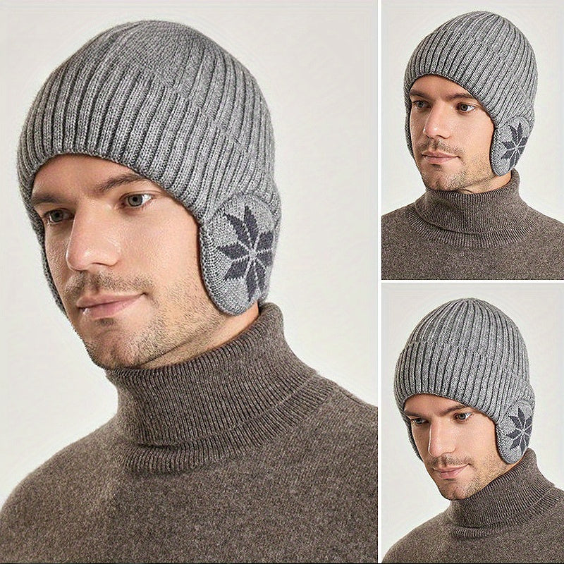 Winter Knitted Beanie Hat Velvet Lined Ear Protection Warm Hat