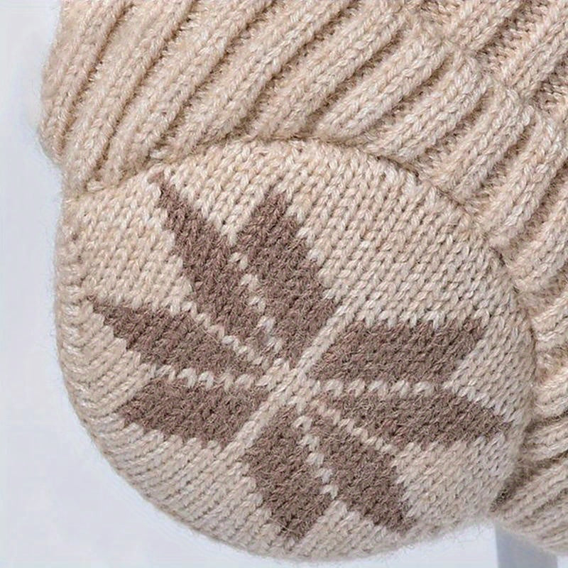 Winter Knitted Beanie Hat Velvet Lined Ear Protection Warm Hat