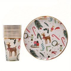 Xmas Paper Cup Set Bronzing Party Tableware