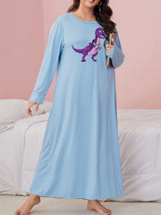 Cartoon Dinosaur Print Long Sleeve Tee Sleep Dress
