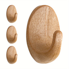4pcs Wooden Hook Adhesive Oval Sticky Key Hook Wall Decor