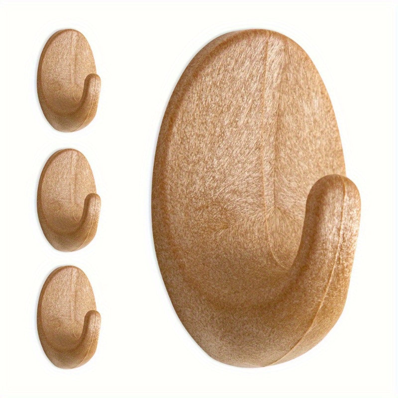4pcs Wooden Hook Adhesive Oval Sticky Key Hook Wall Decor