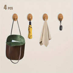 4pcs Wooden Hook Adhesive Oval Sticky Key Hook Wall Decor