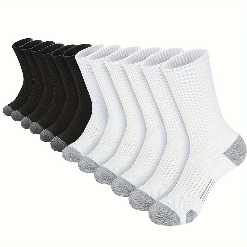 Men's Solid Crew Socks Comfy Breathable Thermal Socks for Winter & Autumn