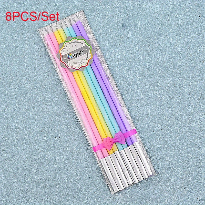 8pcs Long Rod Birthday Cake Candles Baking Decor
