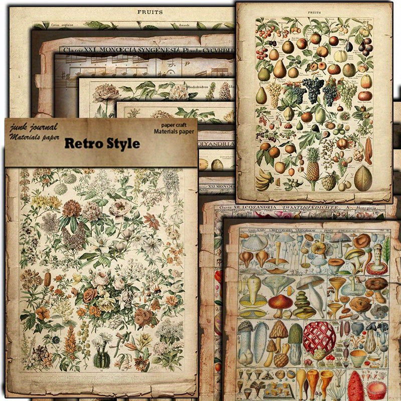 10pcs Large Plant Pages Retro Journal Decoration Tools