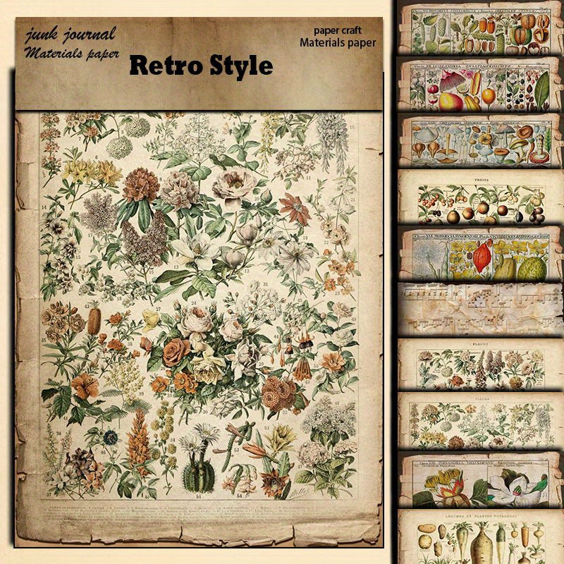 10pcs Large Plant Pages Retro Journal Decoration Tools