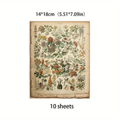 10pcs Large Plant Pages Retro Journal Decoration Tools