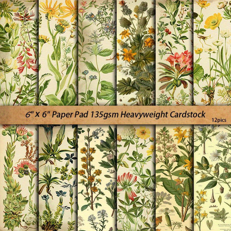 12pcs Large Size Flower Material Paper Retro Journal DIY Gift For Women