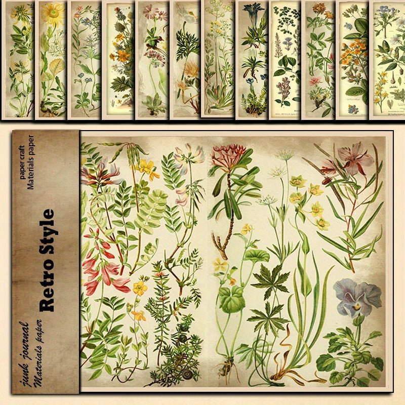 12pcs Large Size Flower Material Paper Retro Journal DIY Gift For Women