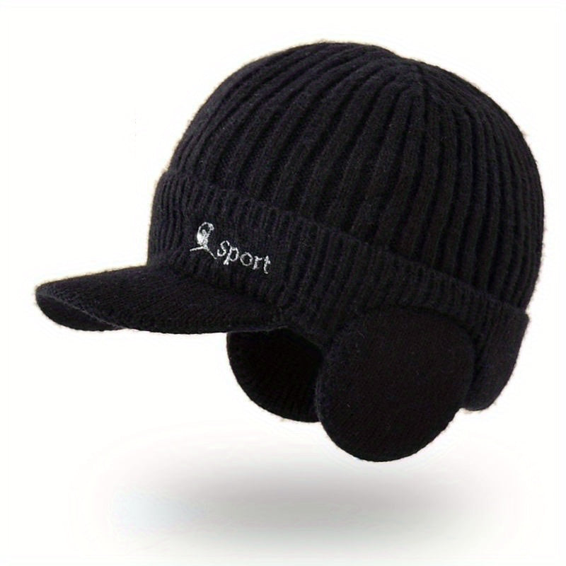 Men's Knitted Warm Cap with Earmuffs for Winter Outdoor Cycling