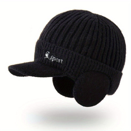 Men's Knitted Warm Cap with Earmuffs for Winter Outdoor Cycling