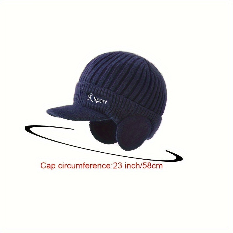 Men's Knitted Warm Cap with Earmuffs for Winter Outdoor Cycling
