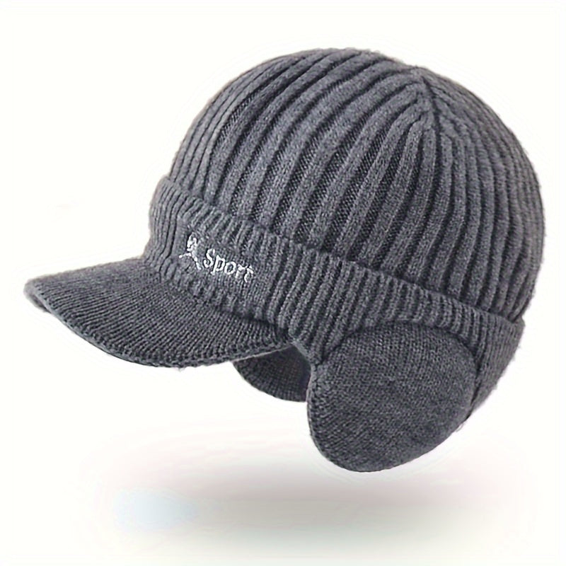 Men's Knitted Warm Cap with Earmuffs for Winter Outdoor Cycling