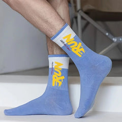 5 Pairs Men's Mid Calf Cotton Basketball Sports Socks