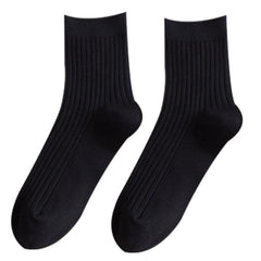 5 Pairs Casual Striped Crew Socks Breathable Middle Tube Solid Socks