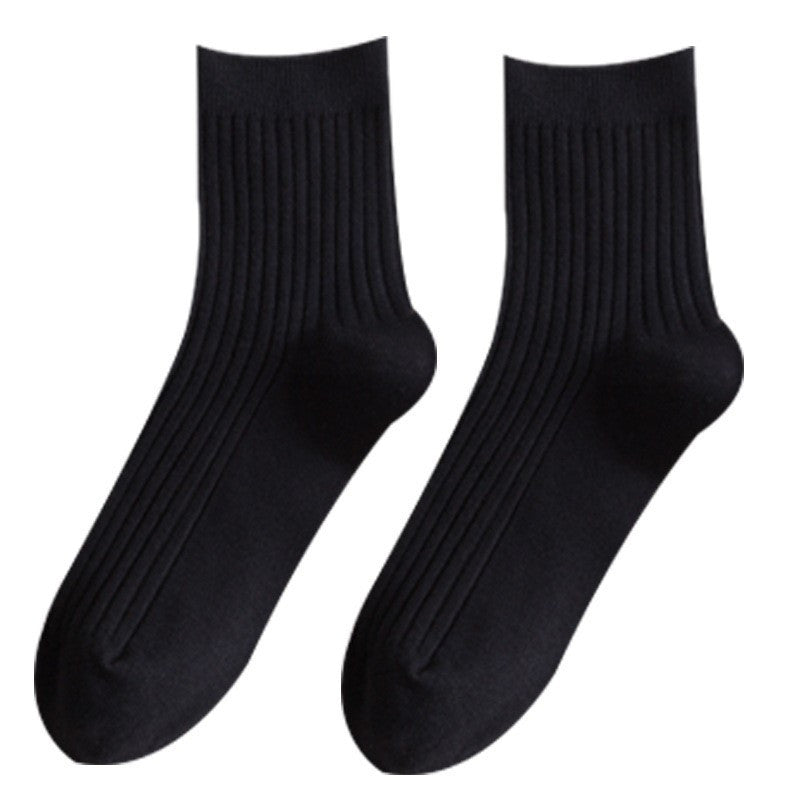 5 Pairs Casual Striped Crew Socks Breathable Middle Tube Solid Socks