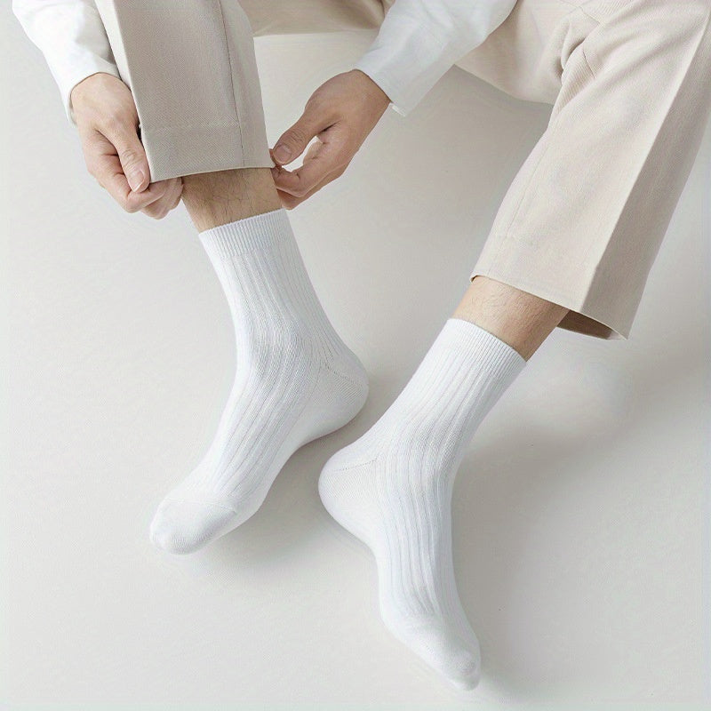 5 Pairs Casual Striped Crew Socks Breathable Middle Tube Solid Socks