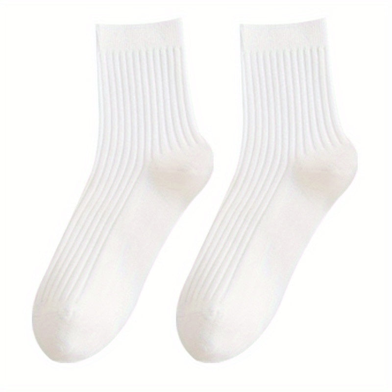 5 Pairs Casual Striped Crew Socks Breathable Middle Tube Solid Socks