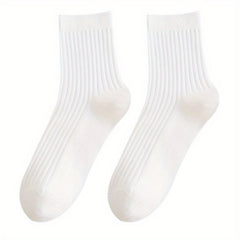 5 Pairs Casual Striped Crew Socks Breathable Middle Tube Solid Socks